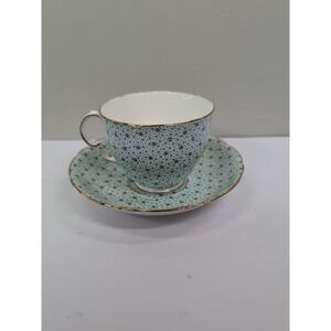 Adderley English Bone China Teal Tea Cup w/ Gold Trim Star Design Transfer